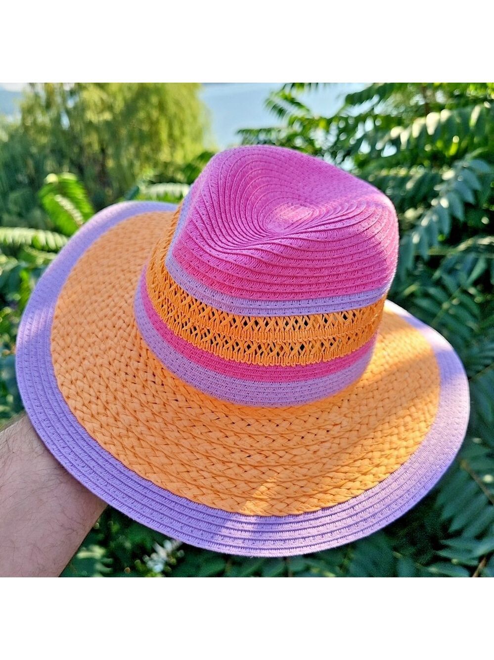 Badgley Mischka Women's Wide Brimmed Straw Fedora Hat One Size Adjustable